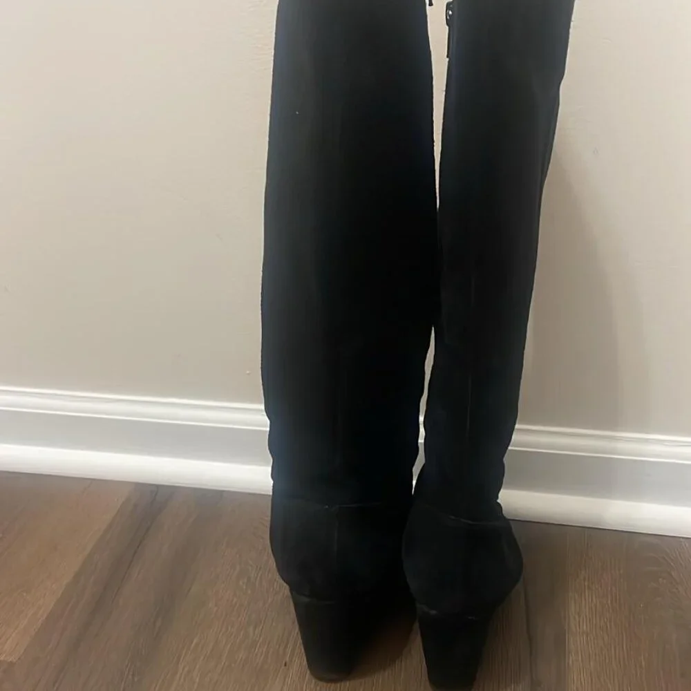 NinNine West Black Leather Wedge Boots - Size 7.5 M  West